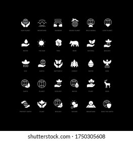 Collection of vector black and white icons of world environment day in simple design for mobile concepts, web and applications. Set modern logos and pictograms.