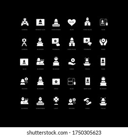Collection of vector black and white icons of world blogger day in simple design for mobile concepts, web and applications. Set modern logos and pictograms.