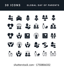 Collection of vector black and white icons of global day of parents in simple design for mobile concepts, web and applications. Set modern logos and pictograms.