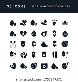 Collection of vector black and white icons of world blood donor day in simple design for mobile concepts, web and applications. Set modern logos and pictograms.