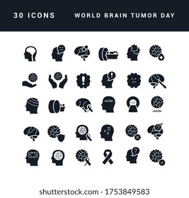 Collection of vector black and white icons of world brain tumor day in simple design for mobile concepts, web and applications. Set modern logos and pictograms.