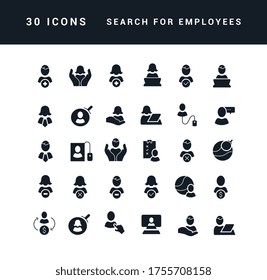 Collection of vector black and white icons of search for employees in simple design for mobile concepts, web and applications. Set modern logos and pictograms.