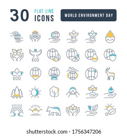 Colección de iconos vectoriales en blanco y negro del día mundial del medio ambiente en diseño simple para conceptos móviles, web y aplicaciones. Establezca logotipos y pictogramas modernos.