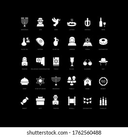 Collection of vector black and white icons of hanukkah in simple design for mobile concepts, web and applications. Set modern logos and pictograms.