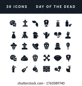 Collection of vector black and white icons of day of the dead in simple design for mobile concepts, web and applications. Set modern logos and pictograms.