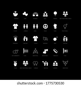 Collection of vector black and white icons of international day LGBT in simple design for mobile concepts, web and applications. Set modern logos and pictograms.