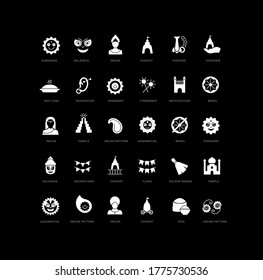 Collection of vector black and white icons of ratha yatra in simple design for mobile concepts, web and applications. Set modern logos and pictograms.