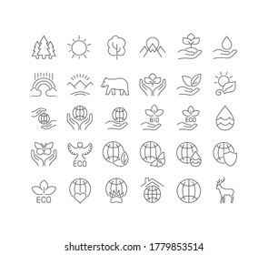 Collection of vector black and white icons of world environment day in simple design for mobile concepts, web and applications. Set modern logos and pictograms.