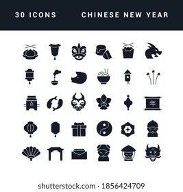 Collection of vector black and white icons of chinese new year in simple design for mobile concepts, web and applications. Set modern logos and pictograms.