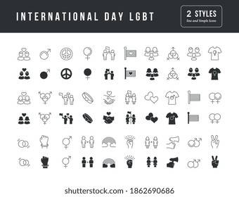 Colección de iconos vectoriales en blanco y negro de la comunidad LGBT de día internacional en un diseño sencillo para conceptos móviles, web y aplicaciones. Establezca logotipos y pictogramas modernos.