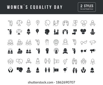 Kollektion von Vektorgrafik-Schwarz-Weiß-Icons von Frauen Gleichheit Tag in einfachem Design für mobile Konzepte, Web-und Anwendungen. Setzen Sie moderne Logos und Piktogramme ein.