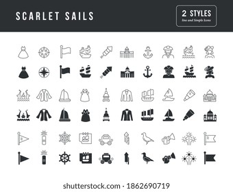 Colección de iconos vectoriales en blanco y negro de velas escarlatas en diseño sencillo para conceptos móviles, web y aplicaciones. Establezca logotipos y pictogramas modernos.