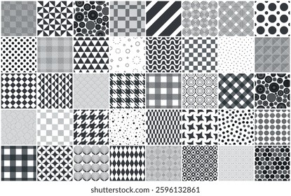 Collection of vector black and white seamless geometric patterns. Textile monochrome textures. Repeatable fabric backgrounds