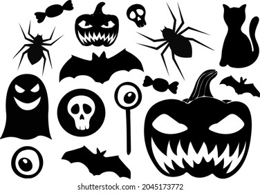 Colección de siluetas vectoriales en blanco y negro para la fiesta de Halloween