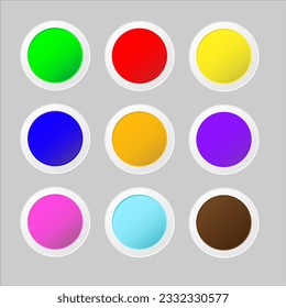 Colección de pegatinas de color vectorial en blanco sobre fondo blanco. Conjunto redondo de papel curvo de círculo pegajoso. Ilustración del vector
