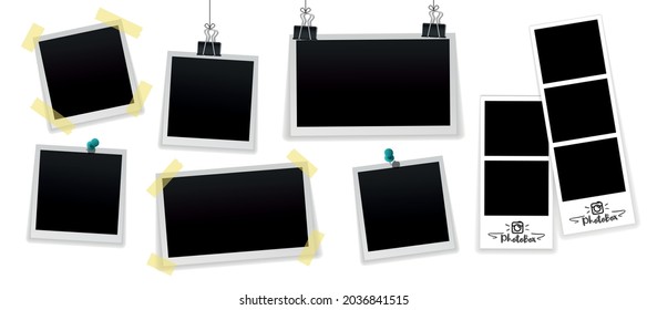 Collection of vector blank photo frames with shadow effects isolated on white background