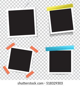 Collection of vector blank photo frames with transparent shadow effects.Scotch tape.iron pin