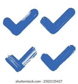 collection of vector blue brush stroke painted check mark, verification, approval, confirmation or completion symbols.