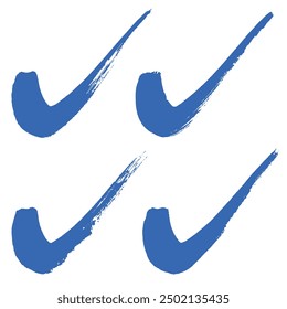 collection of vector blue brush stroke painted check mark, verification, approval, confirmation or completion symbols.