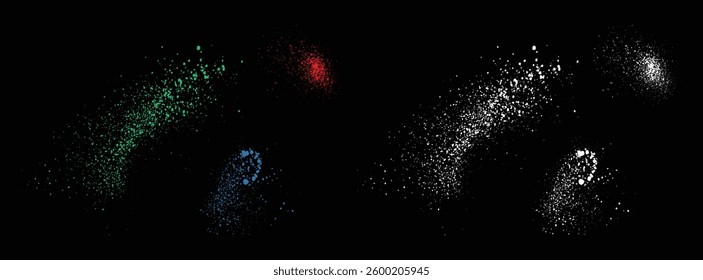 Collection of vector blue, green, red blood, and white color grunge texture brush stroke background
