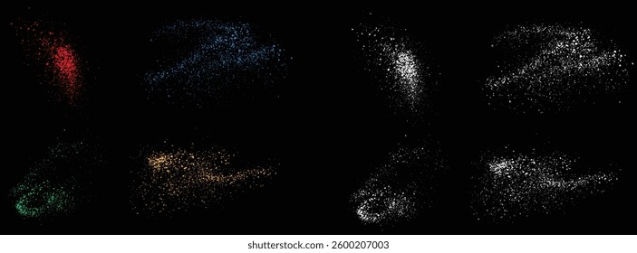 Collection of vector blue, green, red blood, orange and white color bleeding splatter paint brush stroke background