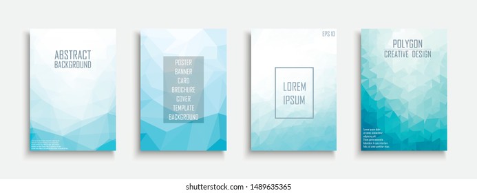 Collection of vector blue light abstract polygonal contemporary templates, posters, placards, brochures, banners, flyers, backgrounds and etc. Colorful gradient covers - mosaic geometric design. 
