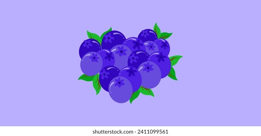 Collection of vector blueberries from light purple to ripe dark purple, and leaf icons to add realism.