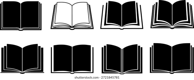 Una colección de siluetas de libros de Vector en blanco y negro, perfecto para Elementos de diseño educativos