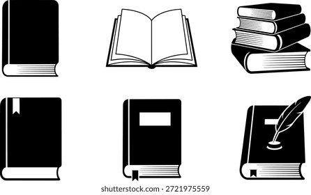 Una colección de siluetas de libros de Vector para diseño, educación y uso editorial