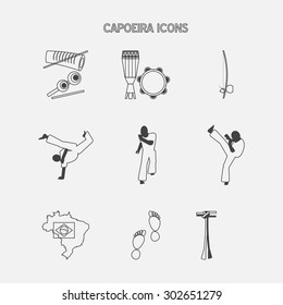 Collection of vector Brazilian fight patterns. Set of thin lines flat style vector sports icon templates.