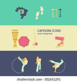Collection of vector Brazilian fight patterns. Set of flat style vector sports icon templates.