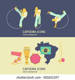 Collection of vector Brazilian fight patterns. Set of  flat style vector sports icon templates.