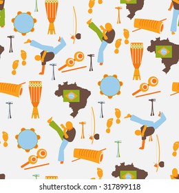 Collection of vector Brazilian fight patterns. Flat style vector sports icon seamless background.