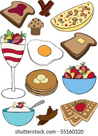 A collection of vector breakfast items.