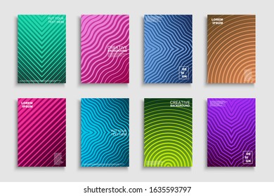 Collection of vector bright abstract contemporary templates, posters, placards, brochures, banners, flyers, backgrounds and etc. Colorful gradient striped covers - trendy geometric vibrant design.
