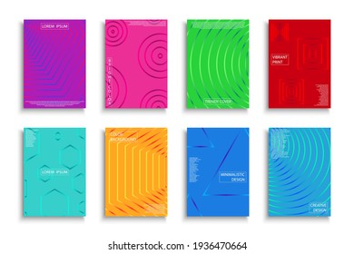 Collection of vector bright colorful  covers, templates, backgrounds, placards, brochures, banners, flyers and etc. Vibrant geometric posters with abstract gradient shapes.