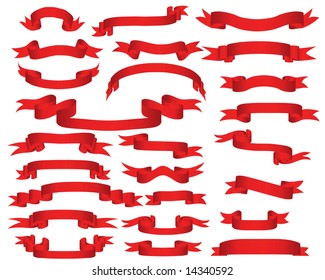 Collection of vector brightly red ribbons in different shape