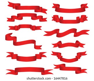Collection of vector brightly red ribbons in different shape