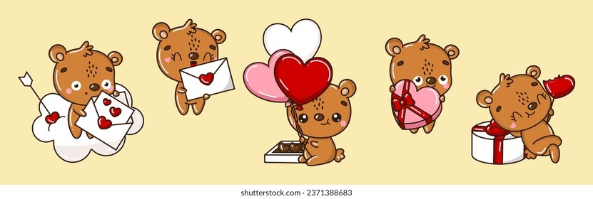 Colección de arte del oso marrón vectorial. Conjunto de Ilustración de la parte de un oso aislado. Animales vectores pequeños enamorados 
