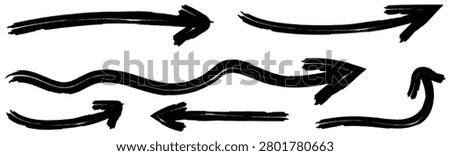 A collection of vector brush stroke arrows and pointers in black on a white background, ideal for design and directional indicators.