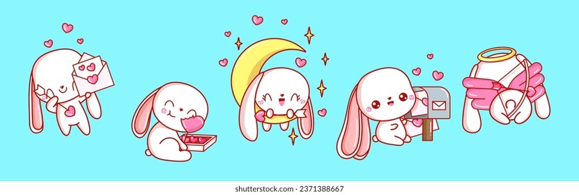 Colección de Arte Conejo Vector. Conjunto de Ilustración Clásica de Conejo Aislado. Animales vectores pequeños enamorados 