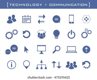 Collection of vector business and technology icons set. Flat communication and social graphic elements for presentations, website and print design.