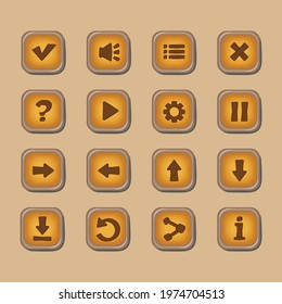Collection of vector buttons for web or game design, cartoon style.