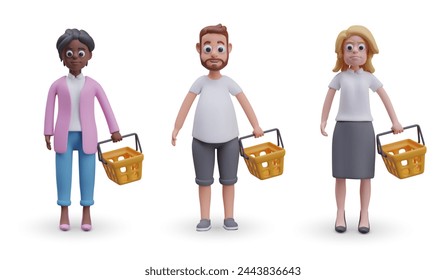 Colección de compradores de vectores sobre fondo blanco. Personaje masculino y femenino