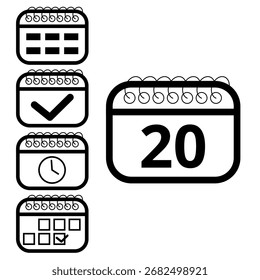 Sammlung von Vektorkalendersymbolen einzeln auf transparentem Hintergrund für Websites und grafische Ressourcen. Kalender mit einem bestimmten Tag markiert, Tag 20.