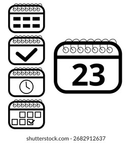 Sammlung von Vektorkalendersymbolen einzeln auf transparentem Hintergrund für Websites und grafische Ressourcen. Kalender mit einem bestimmten Tag markiert, Tag 23.