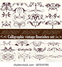 Collection of vector calligraphic design elements in Victorian vintage style