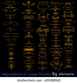 Collection of vector calligraphic elements, flourishes and page decorations, mega set for design