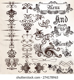 Collection of vector calligraphic elements frames and flourishes