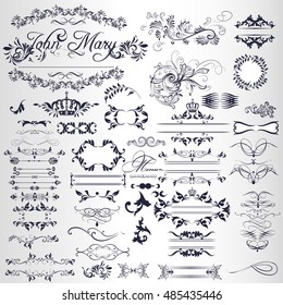 Collection of vector calligraphic elements and page decorations in vintage style